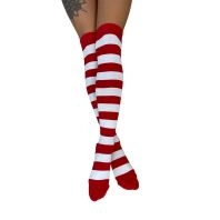 Lange knæstrømper med røde og hvide striber - 