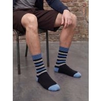 Uldsokker med cashmere til mænd, brun stribet, str. 40-45 -