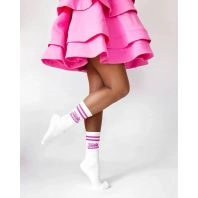 Hvide tennissokker med pink tekst "Bitch Please", str. 36-44 - 