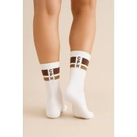 Socks CPH tennissokker med brune striber - 