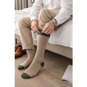 JBS herrestrømper, beige med grønne detaljer - Str. 40-47 - Bomuldssokker