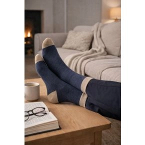 JBS herrestrømper, navy med beige detaljer - Str. 40-47 - Bomuldssokker
