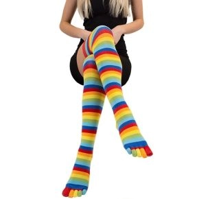 Stribede tåstrømper TOETOE Over Knee, Rainbow - One-size - Sokker str. 44