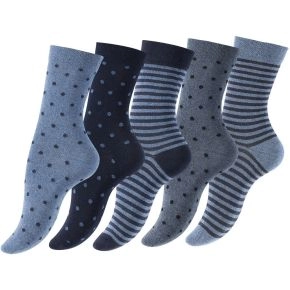 5-Pak Damestrømper "Dot Stripe" Blå - Str. 35-38 - Sokker str. 35
