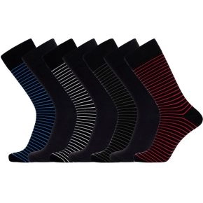 7 Par JBS Bambus Strømper I Gaveæske, Sorte og Stribede - Str. 45-48 - Sokker str. 38