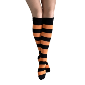 Knæstrømper med sorte og orange striber, str. 35-38 - Sokker str. 35