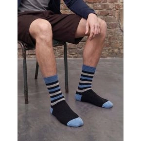Uldsokker med cashmere til mænd, brun stribet, str. 40-45 -