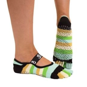 TOETOE Yoga & Pilates Anti-Slip OM Foot Cover, Grønne Striber - Korte Sokker