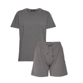 Decoy pyjamassæt med shorts og t-shirt, dame, mørkegrå, str. medium - Str. medium