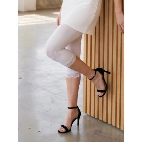 Hvide Decoy capri leggings (3/4 l&aelig;ngde) med blondekant - Tr&oslash;jer til damer