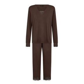 Bambus pyjamas sæt med blonde, Decoy, brun, str. small - Str small