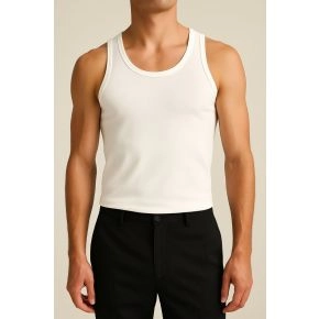 Hvid bambus tanktop til m&aelig;nd - 